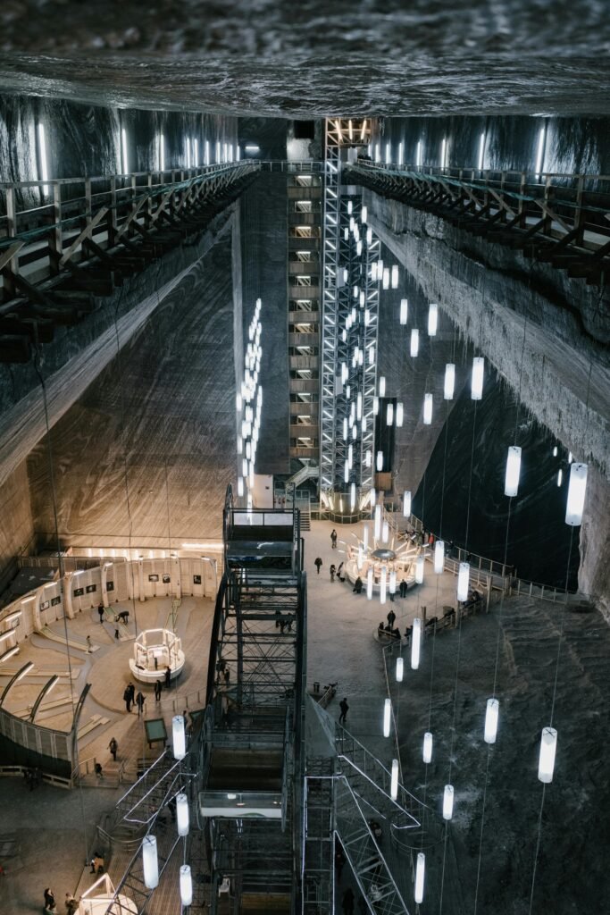 Explore the stunning interior of Salina Turda, a unique underground tourist attraction in Romania.